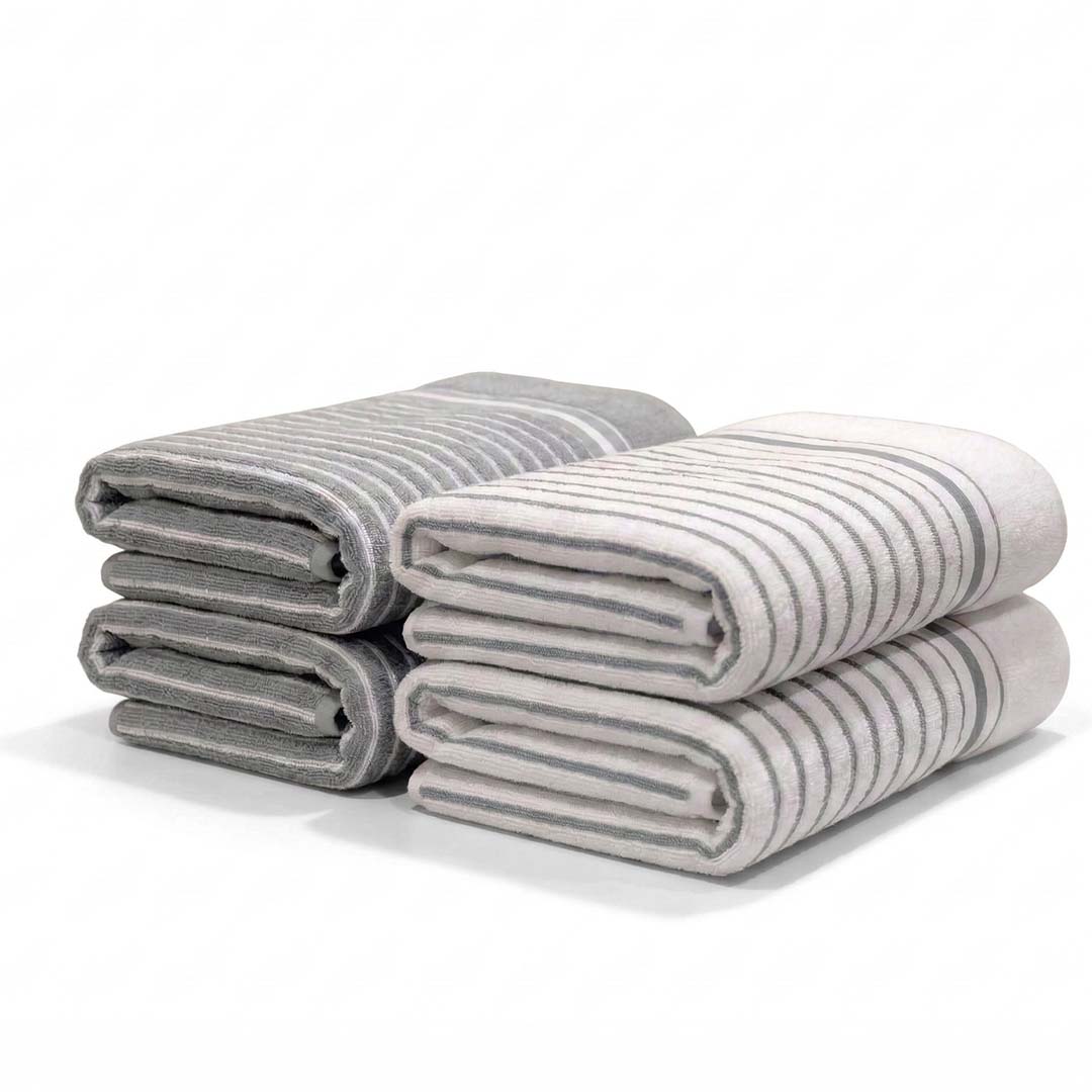 Premium Grey and White with Grey Stripes Cotton Hand Towels - Cotton Pack of 4 by Athom Living - Athom Living