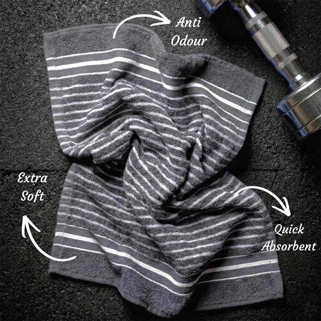 Premium Grey and White with Grey Stripes Cotton Hand Towels - Cotton Pack of 4 by Athom Living - Athom Living