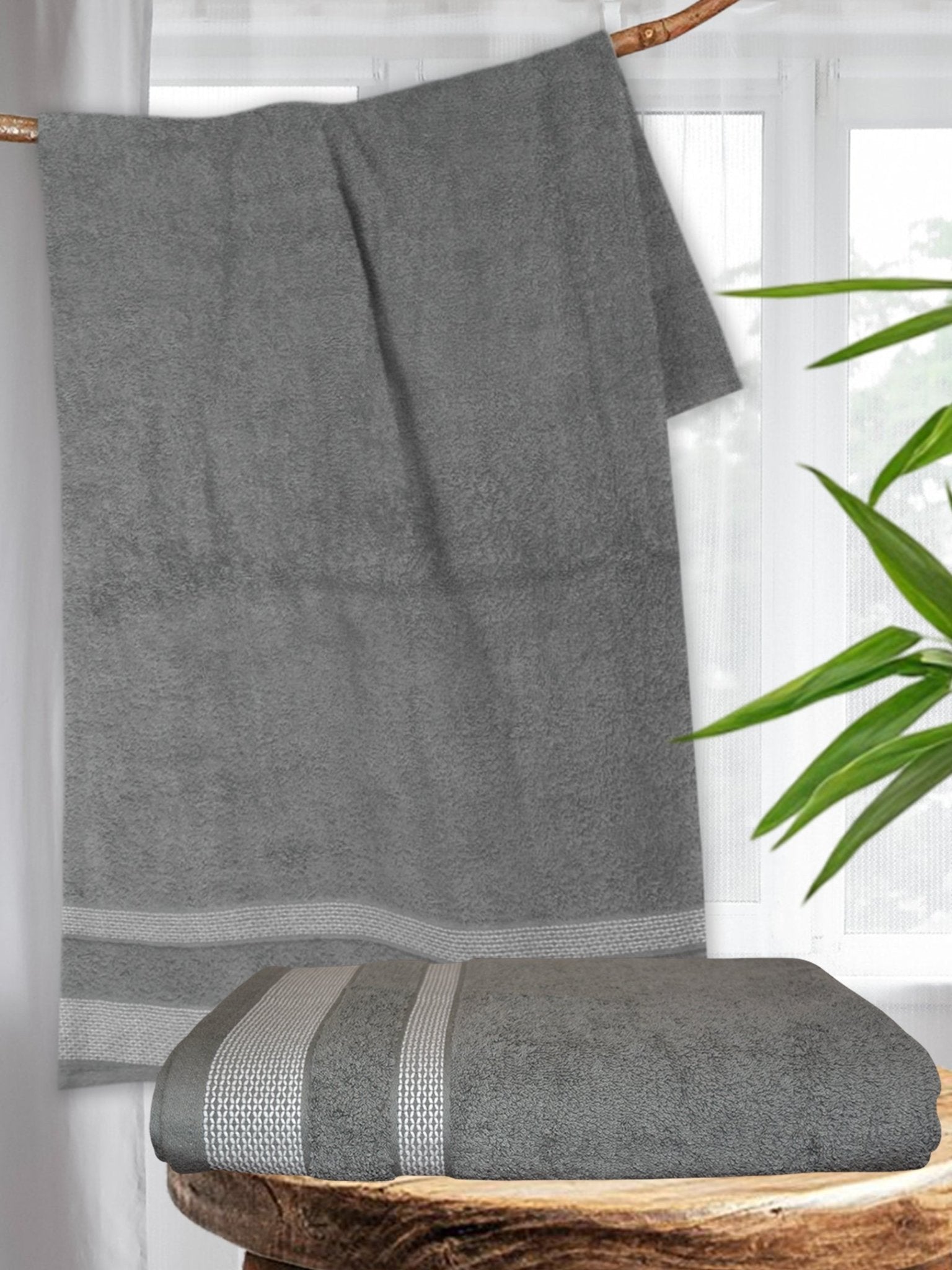 Premium Grey Cotton Bath Towel (Pack of 2) by Athom Living - Athom Living