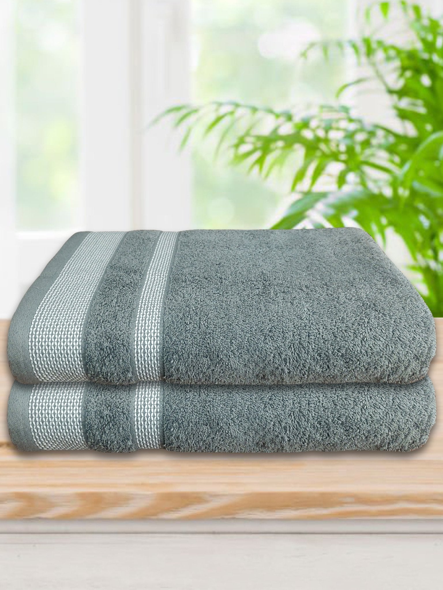 Premium Grey Cotton Bath Towel (Pack of 2) by Athom Living - Athom Living