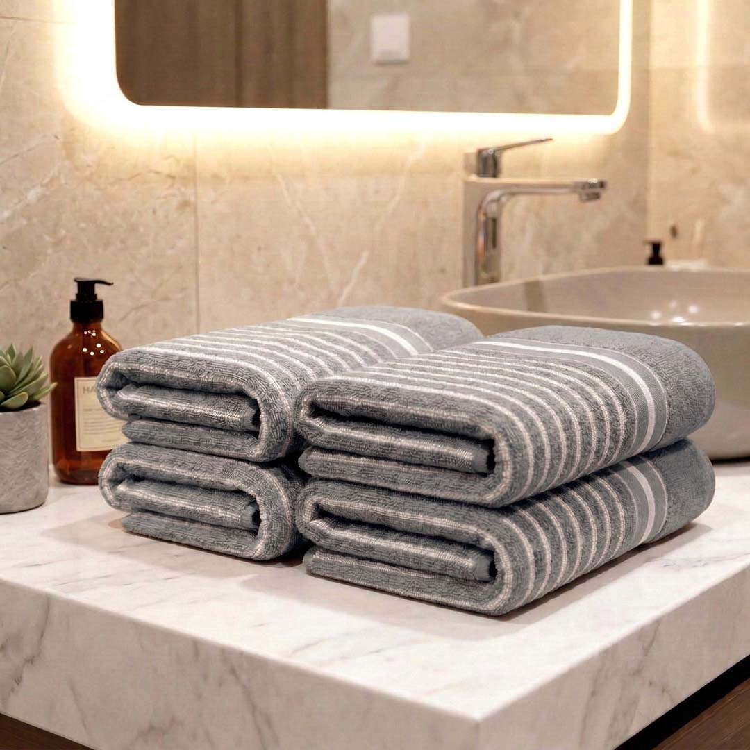 Premium Grey Cotton Hand Towels - Cotton Pack of 4 by Athom Living - Athom Living