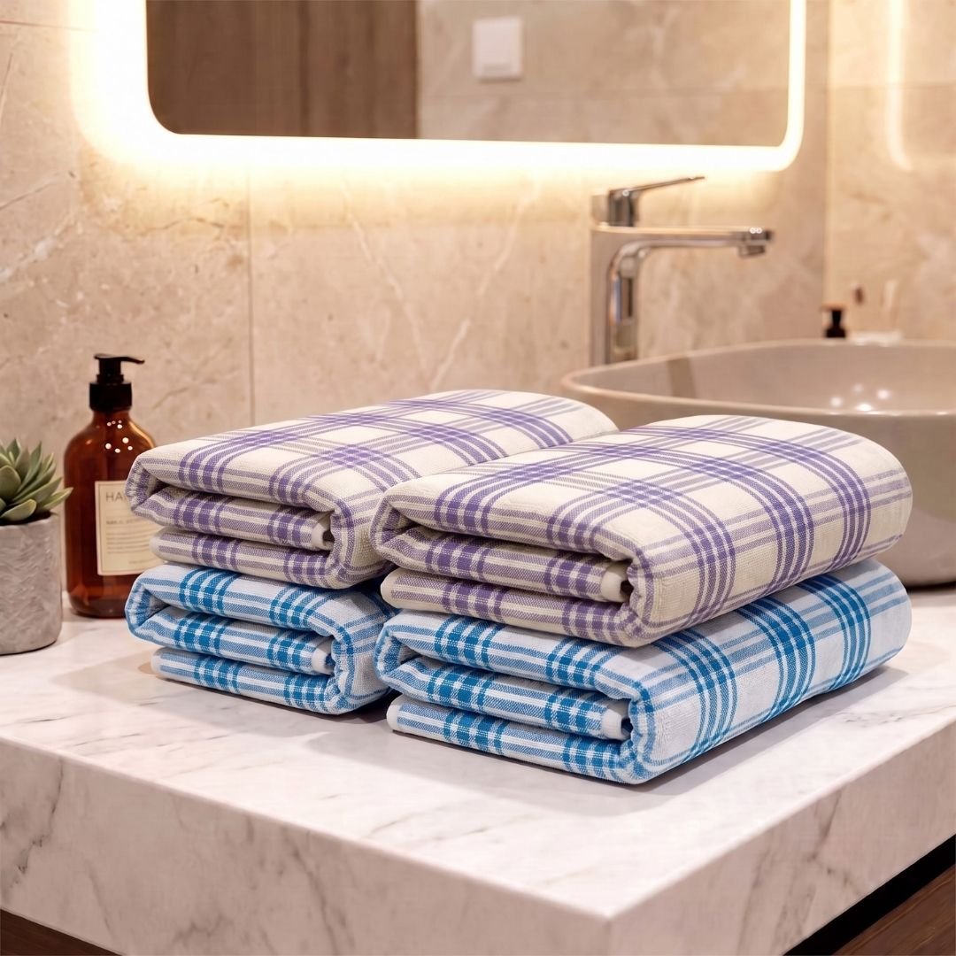Premium Lavender & Blue Strips Cotton Hand Towels- Cotton Pack of 4 by Athom Living - Athom Living