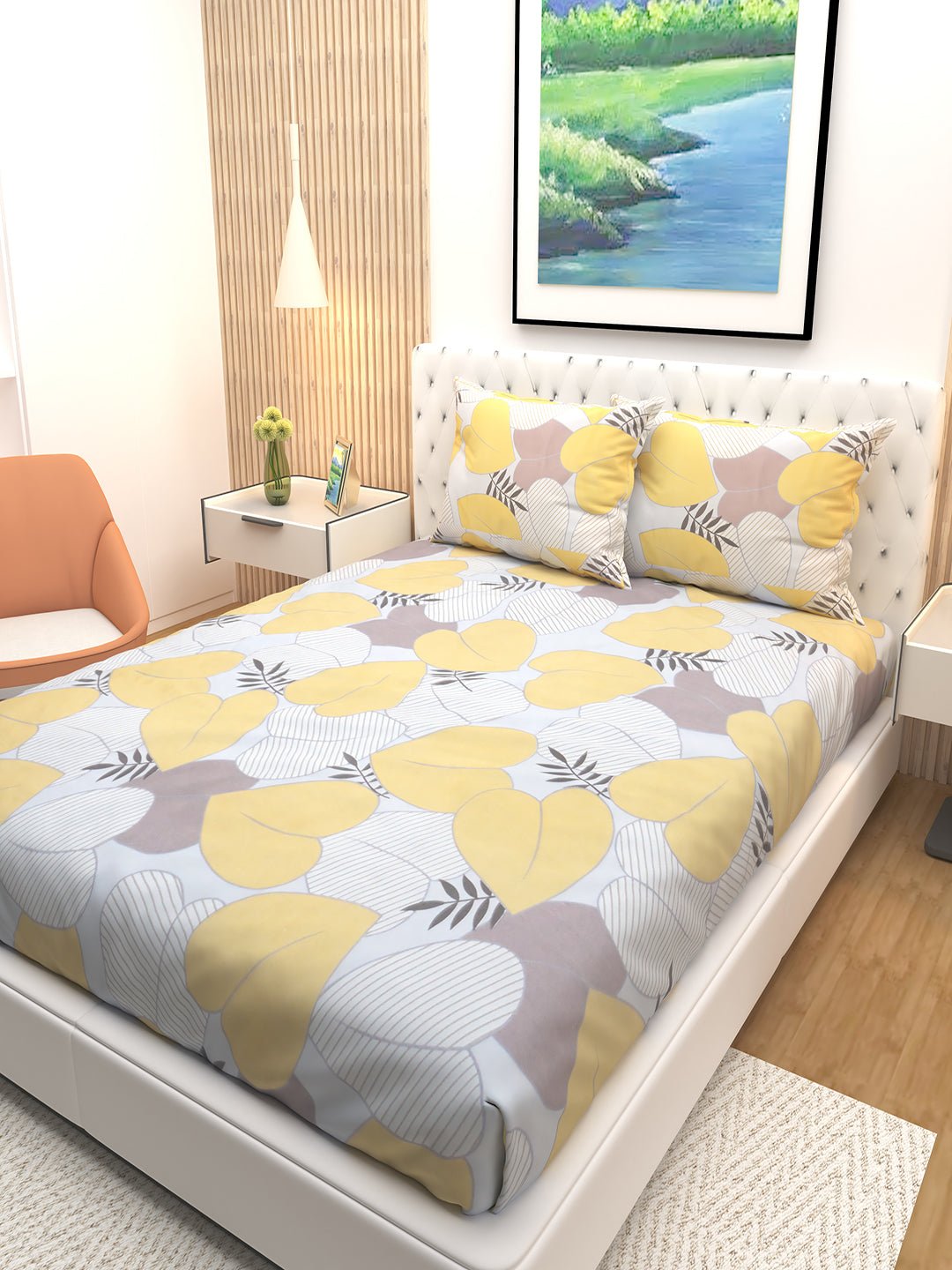 Premium Lavender Leaf & Cosmos Flower Double Bedsheet with 2 Pillow Covers by Athom Living - Athom Living