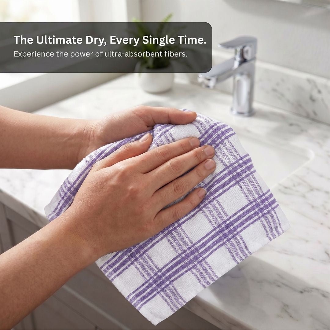 Premium Lavender Strips Cotton Hand Towels- Cotton Pack of 4 by Athom Living - Athom Living
