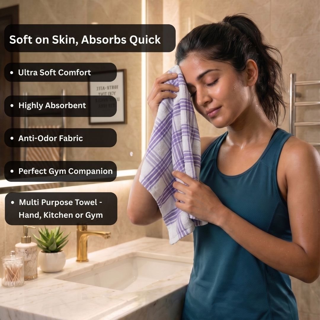 Premium Lavender Strips Cotton Hand Towels- Cotton Pack of 4 by Athom Living - Athom Living
