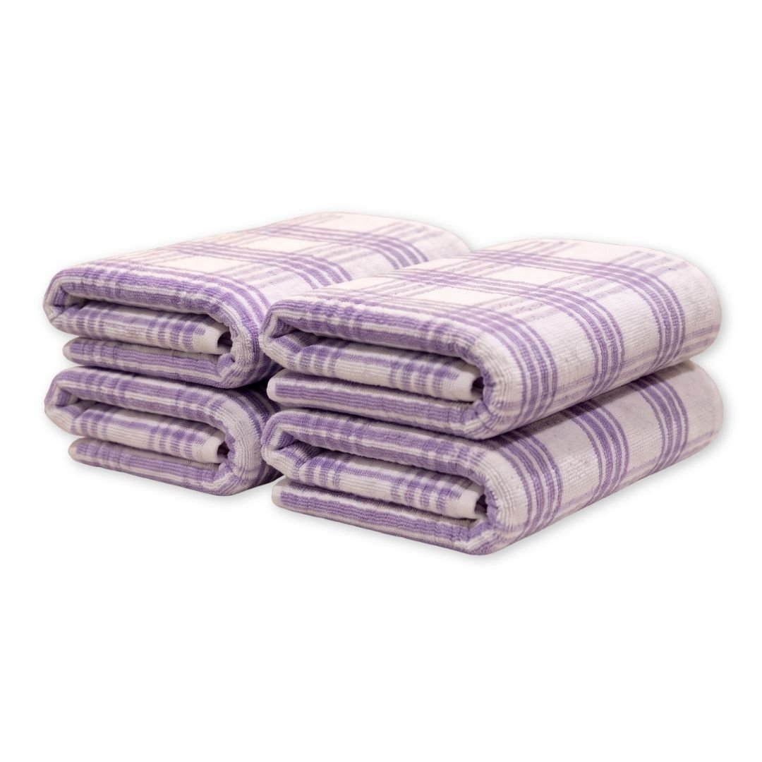 Premium Lavender Strips Cotton Hand Towels- Cotton Pack of 4 by Athom Living - Athom Living