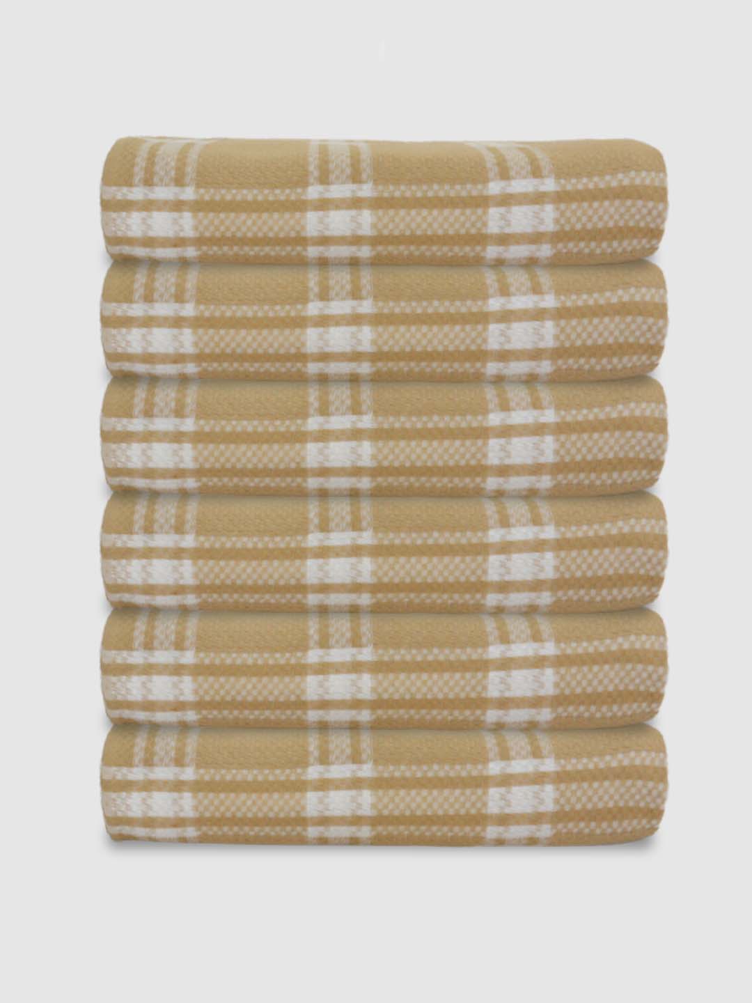 Premium Light Brown Checkered Cotton Bath Towel (Pack of 6) by Athom Living - Athom Living