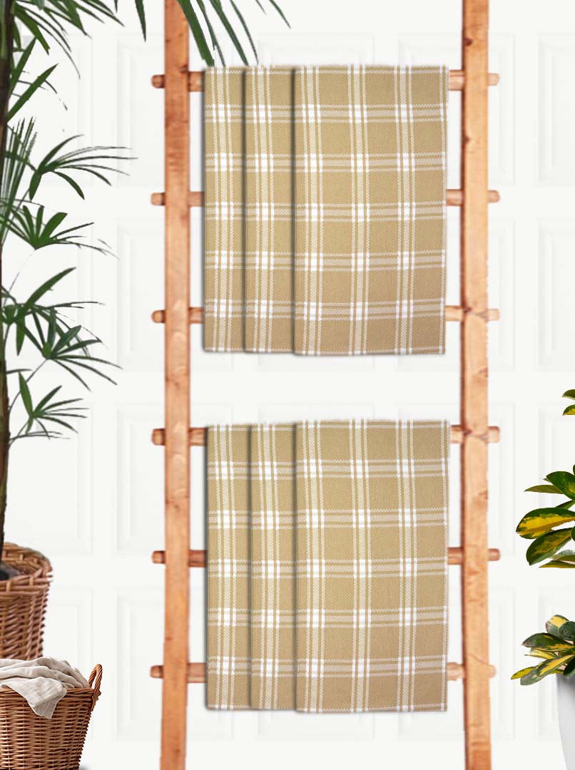 Premium Light Brown Checkered Cotton Bath Towel (Pack of 6) by Athom Living - Athom Living