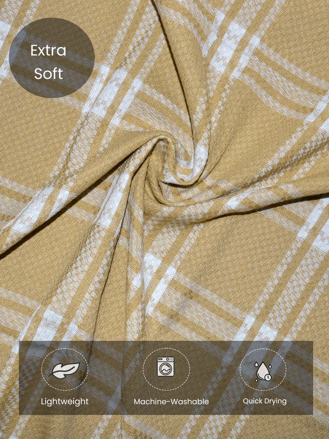 Premium Light Brown Checkered Cotton Bath Towel (Pack of 6) by Athom Living - Athom Living