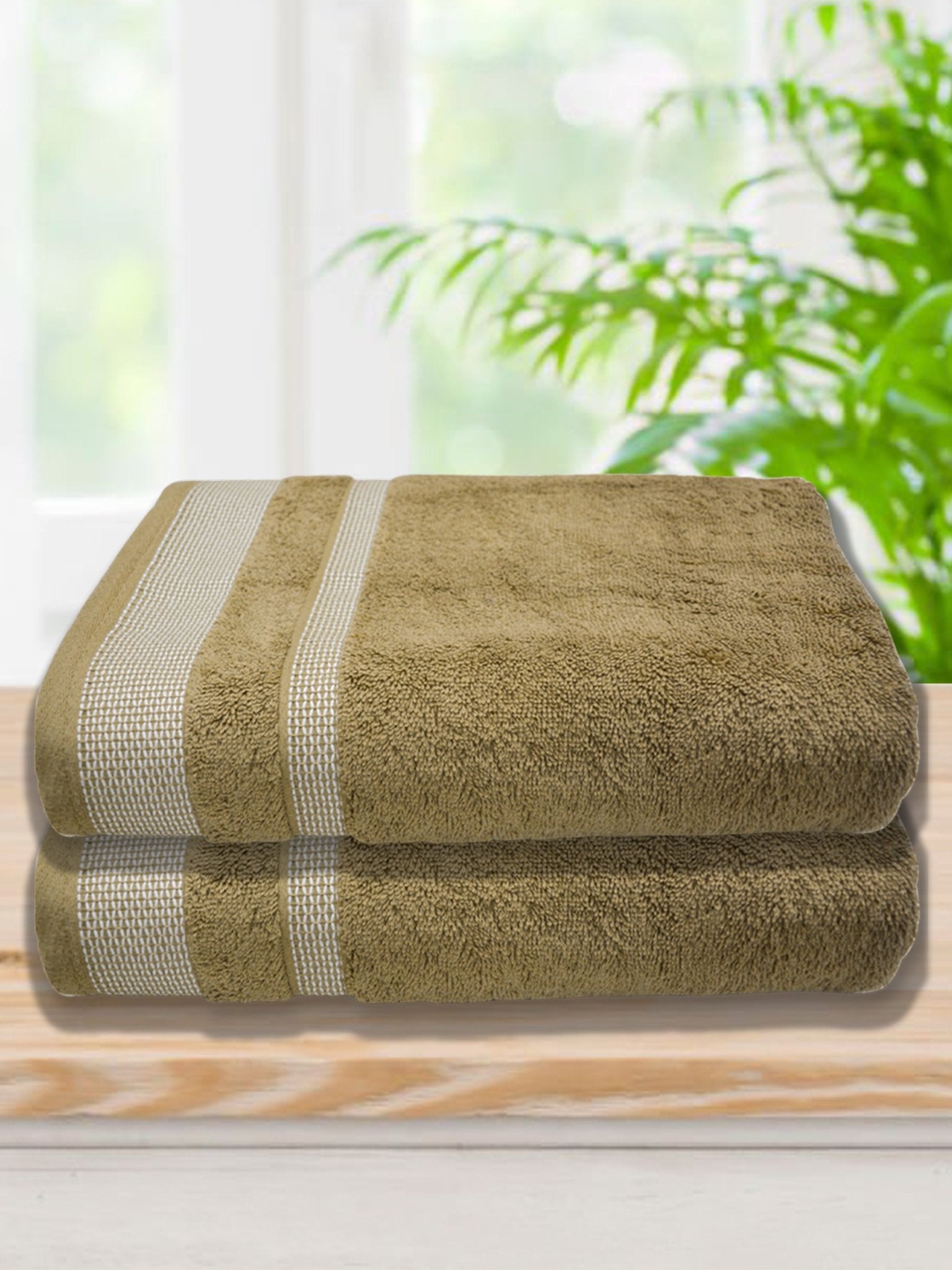 Premium Light Brown Cotton Bath Towel (Pack of 2) by Athom Living - Athom Living