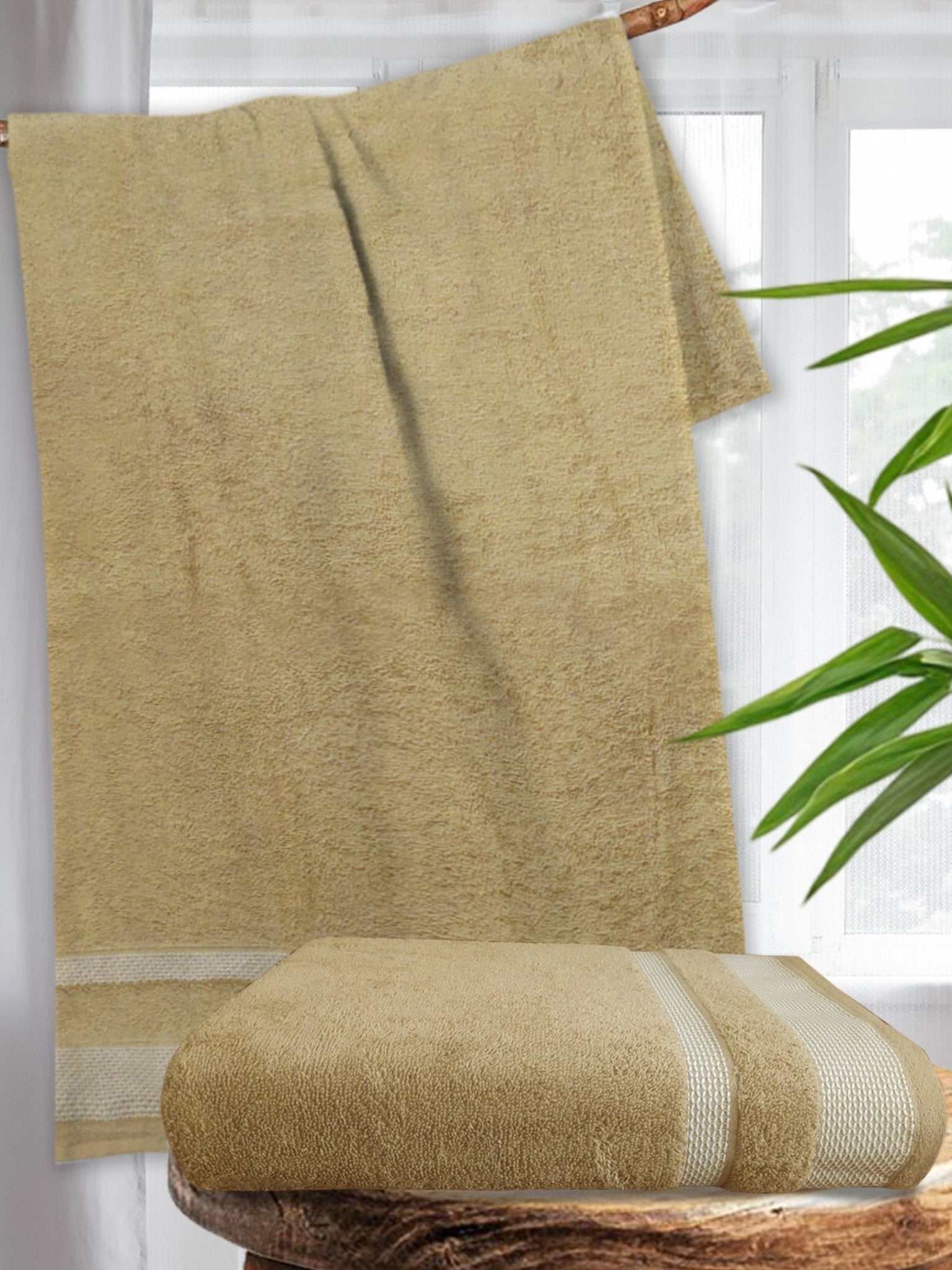 Premium Light Brown Cotton Bath Towel (Pack of 2) by Athom Living - Athom Living