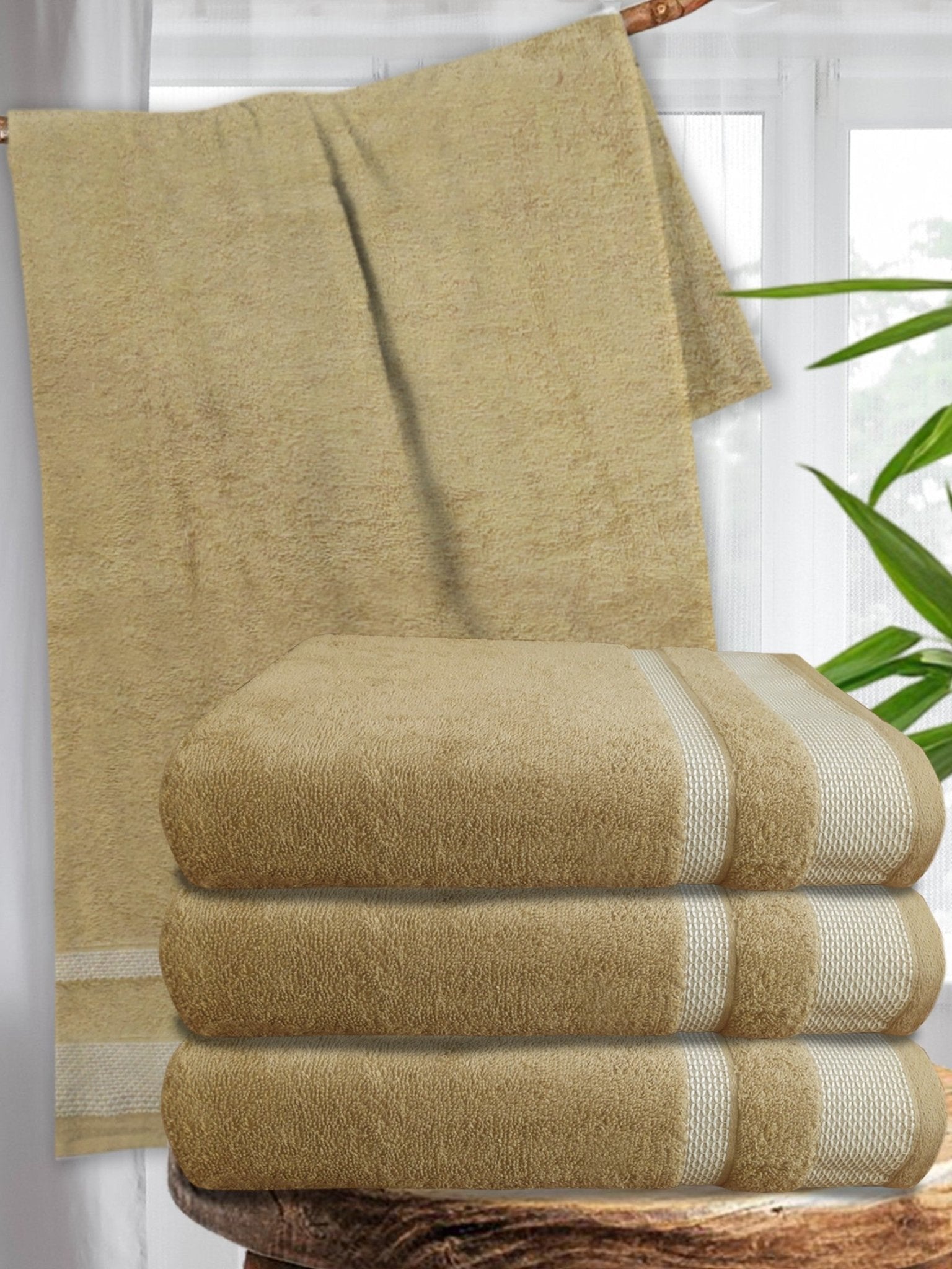 Premium Light Brown Cotton Bath Towel Pack of 4 by Athom Living - Athom Living