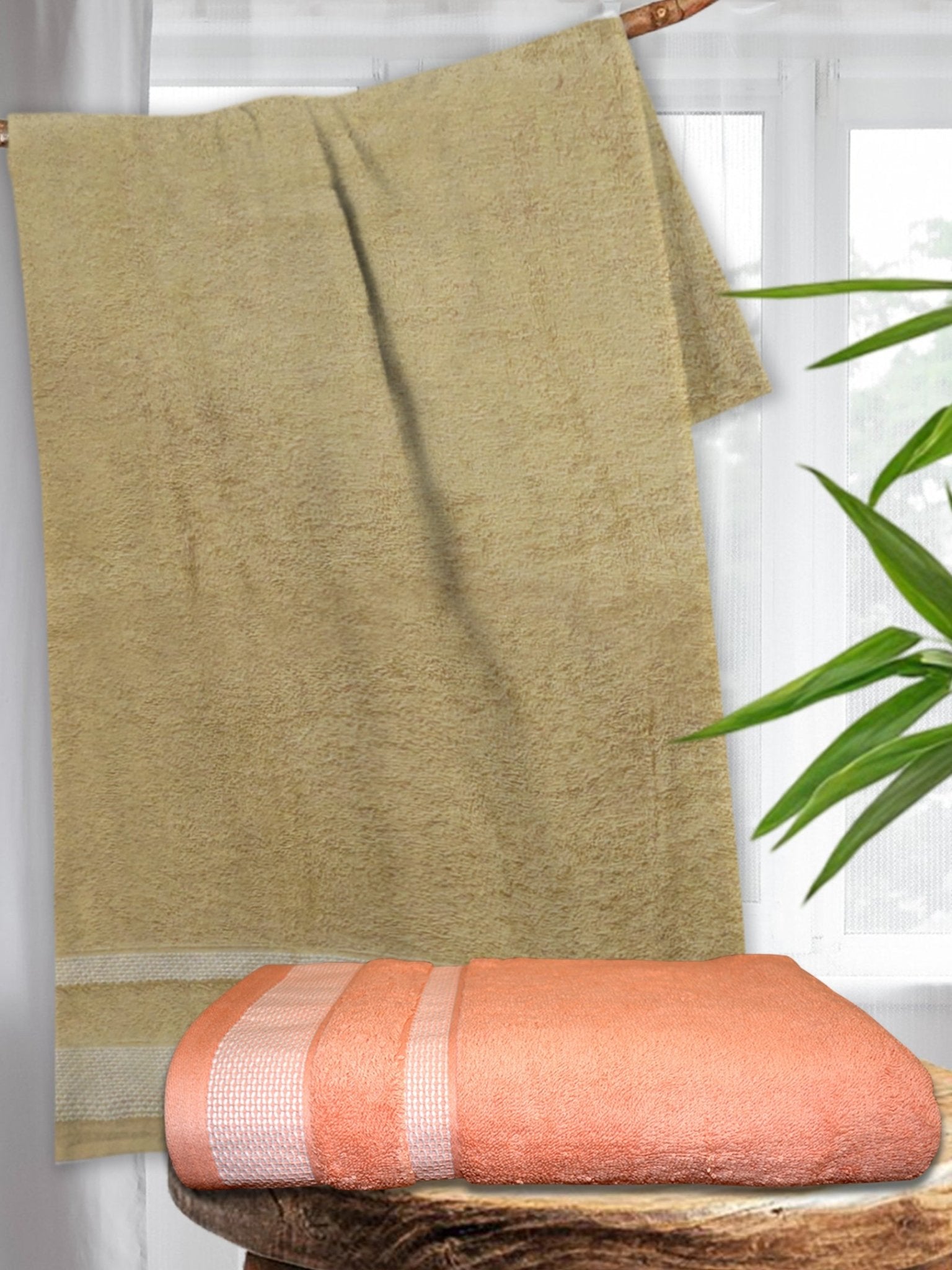 Premium Light Brown & Orange Cotton Bath Towel (Pack of 2) by Athom Living - Athom Living
