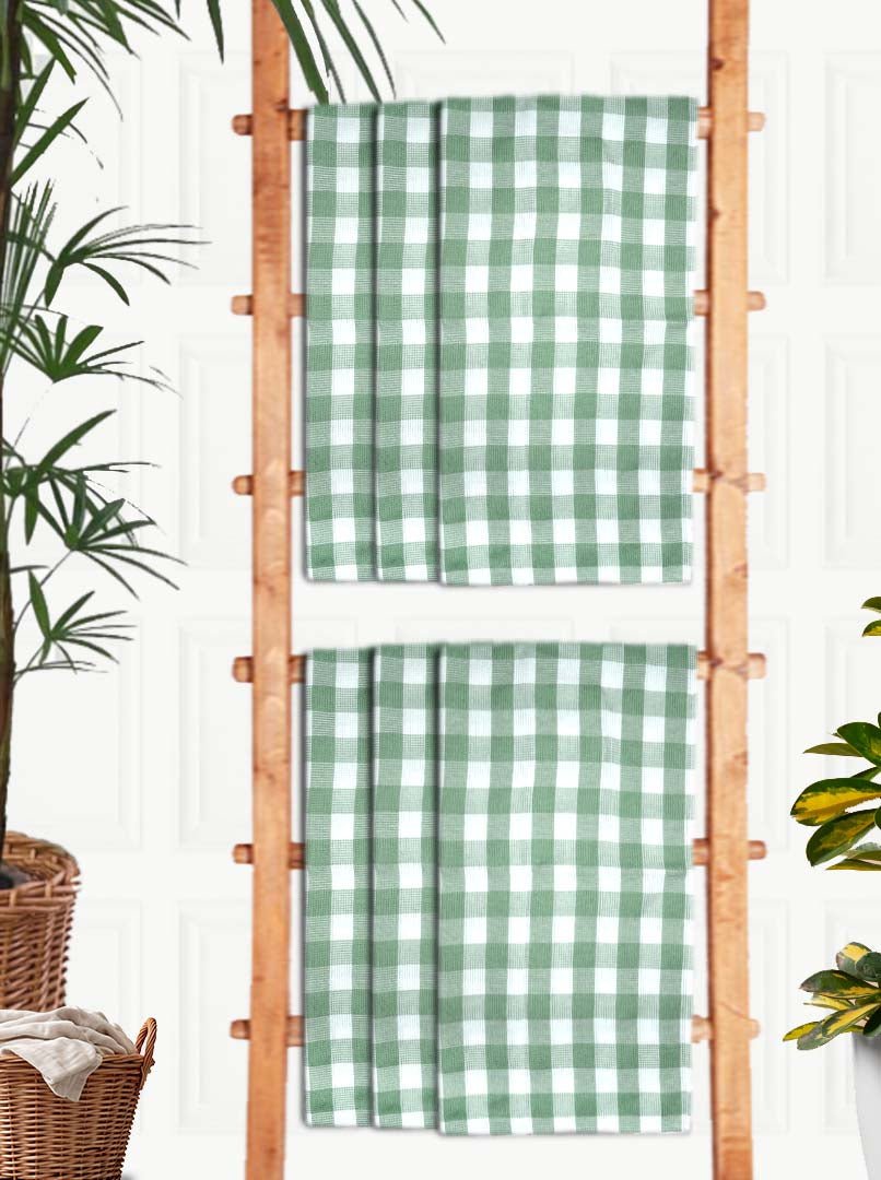 Premium Light Green Checkered Cotton Bath Towel (Pack of 6) by Athom Living - Athom Living