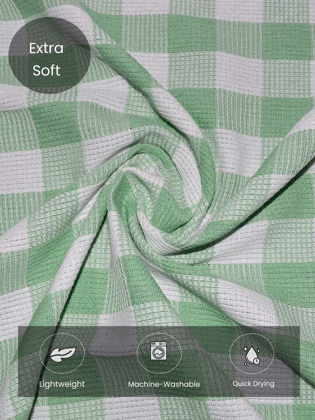 Premium Light Green Checkered Cotton Bath Towel (Pack of 6) by Athom Living - Athom Living