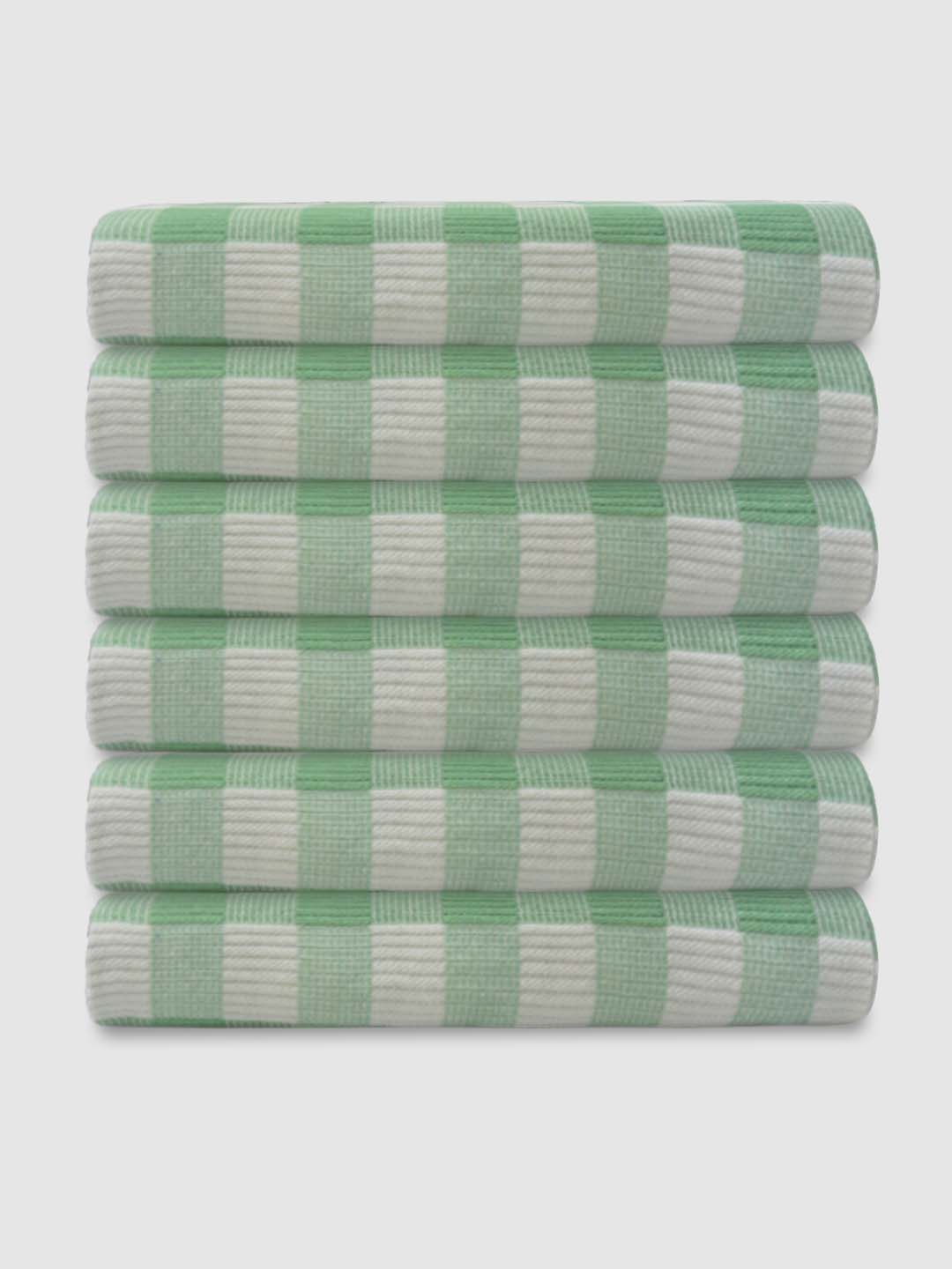 Premium Light Green Checkered Cotton Bath Towel (Pack of 6) by Athom Living - Athom Living