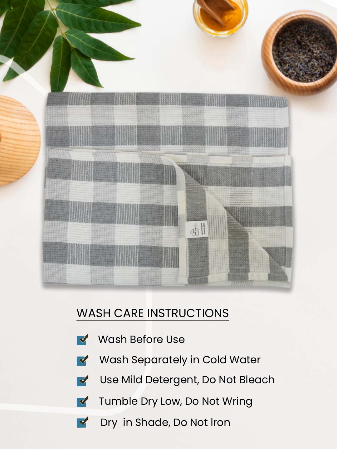 Premium Light Grey Checkered Cotton Bath Towel (Pack of 6) by Athom Living - Athom Living