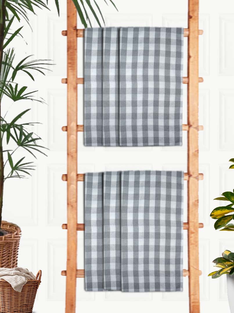 Premium Light Grey Checkered Cotton Bath Towel (Pack of 6) by Athom Living - Athom Living