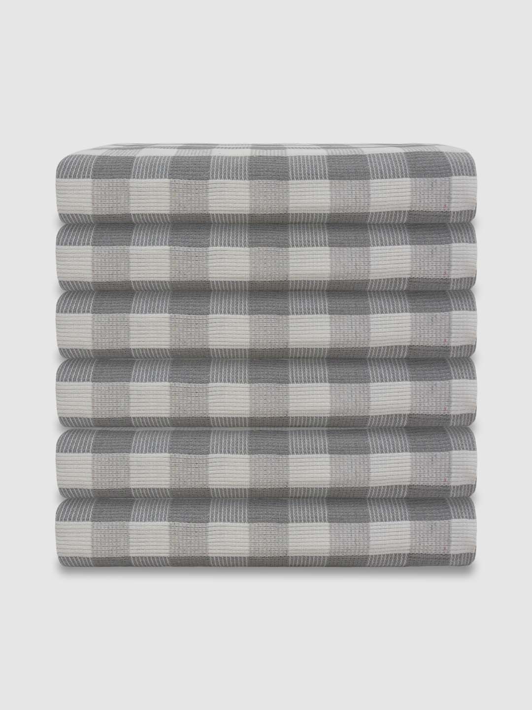 Premium Light Grey Checkered Cotton Bath Towel (Pack of 6) by Athom Living - Athom Living