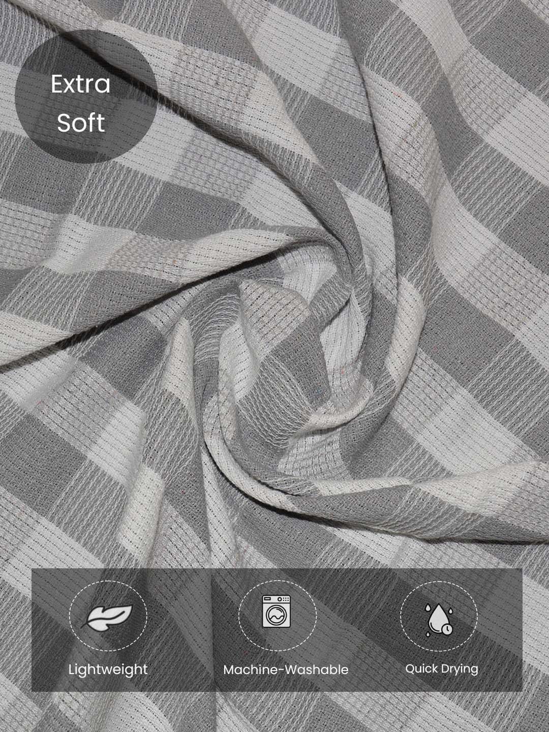 Premium Light Grey Checkered Cotton Bath Towel (Pack of 6) by Athom Living - Athom Living