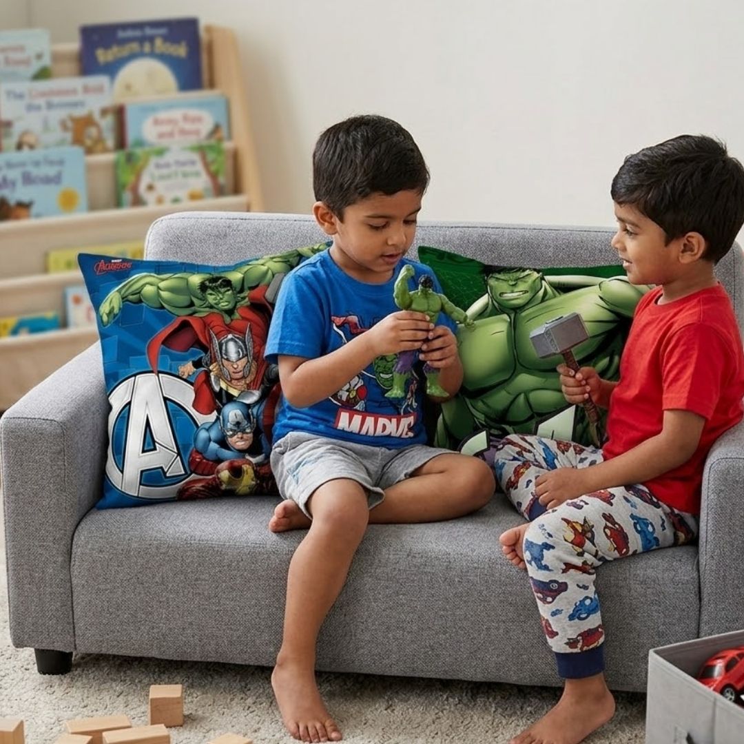 Premium Marvel Avengers & Hulk Printed Set of 2 Cushion Covers by Athom Living - Athom Living