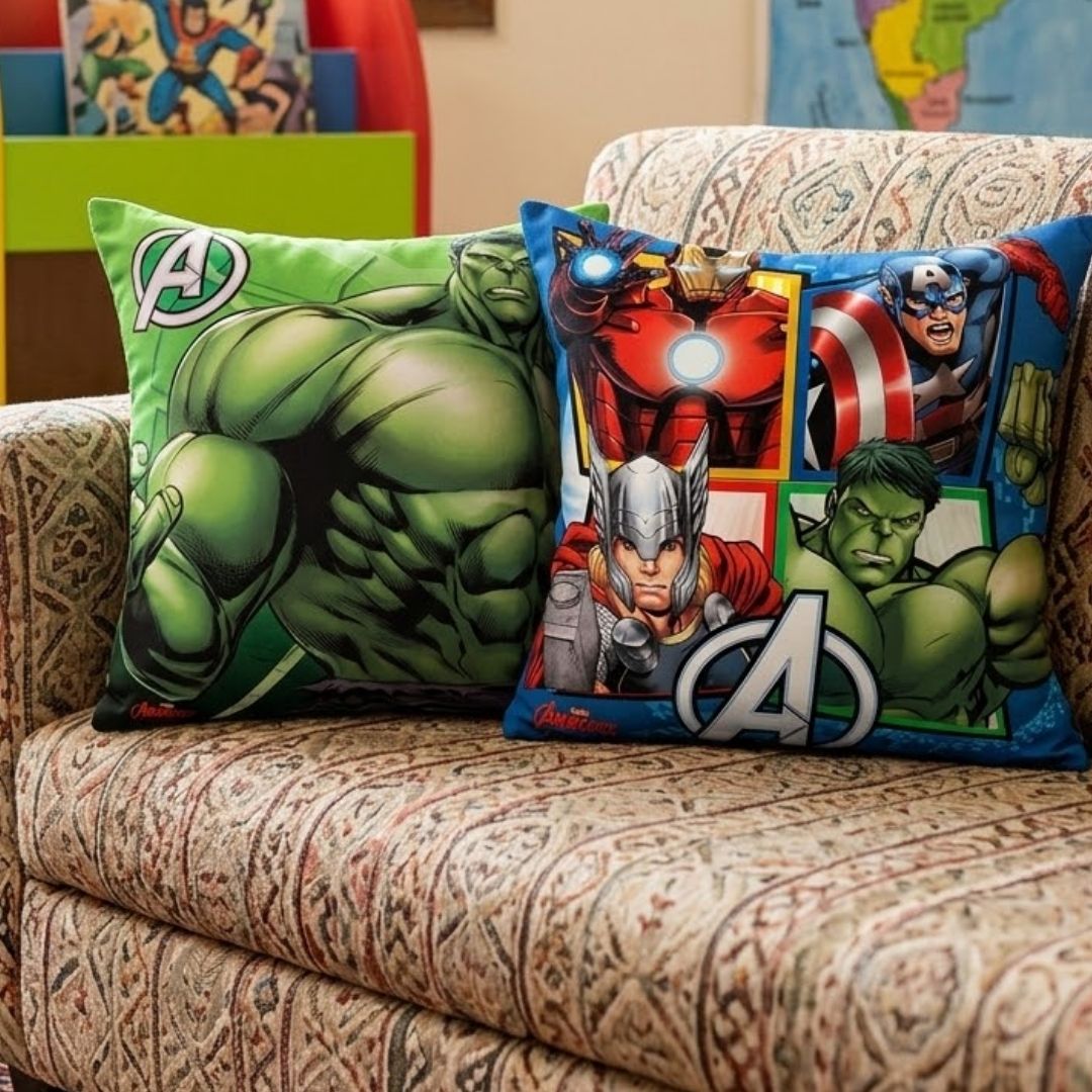 Premium Marvel Avengers Hulk Printed Set of 2 Cushion Covers by Athom Living - Athom Living