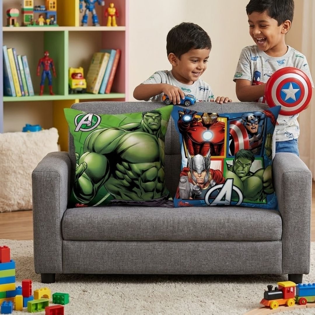 Premium Marvel Avengers Hulk Printed Set of 2 Cushion Covers by Athom Living - Athom Living