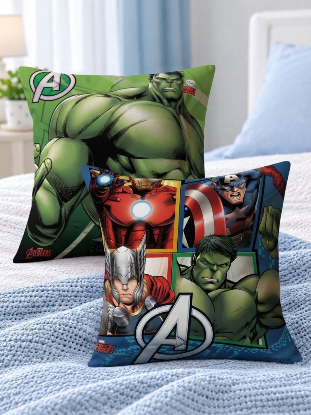 Premium Marvel Avengers Hulk Printed Set of 2 Filled Cushion by Athom Living - Athom Living