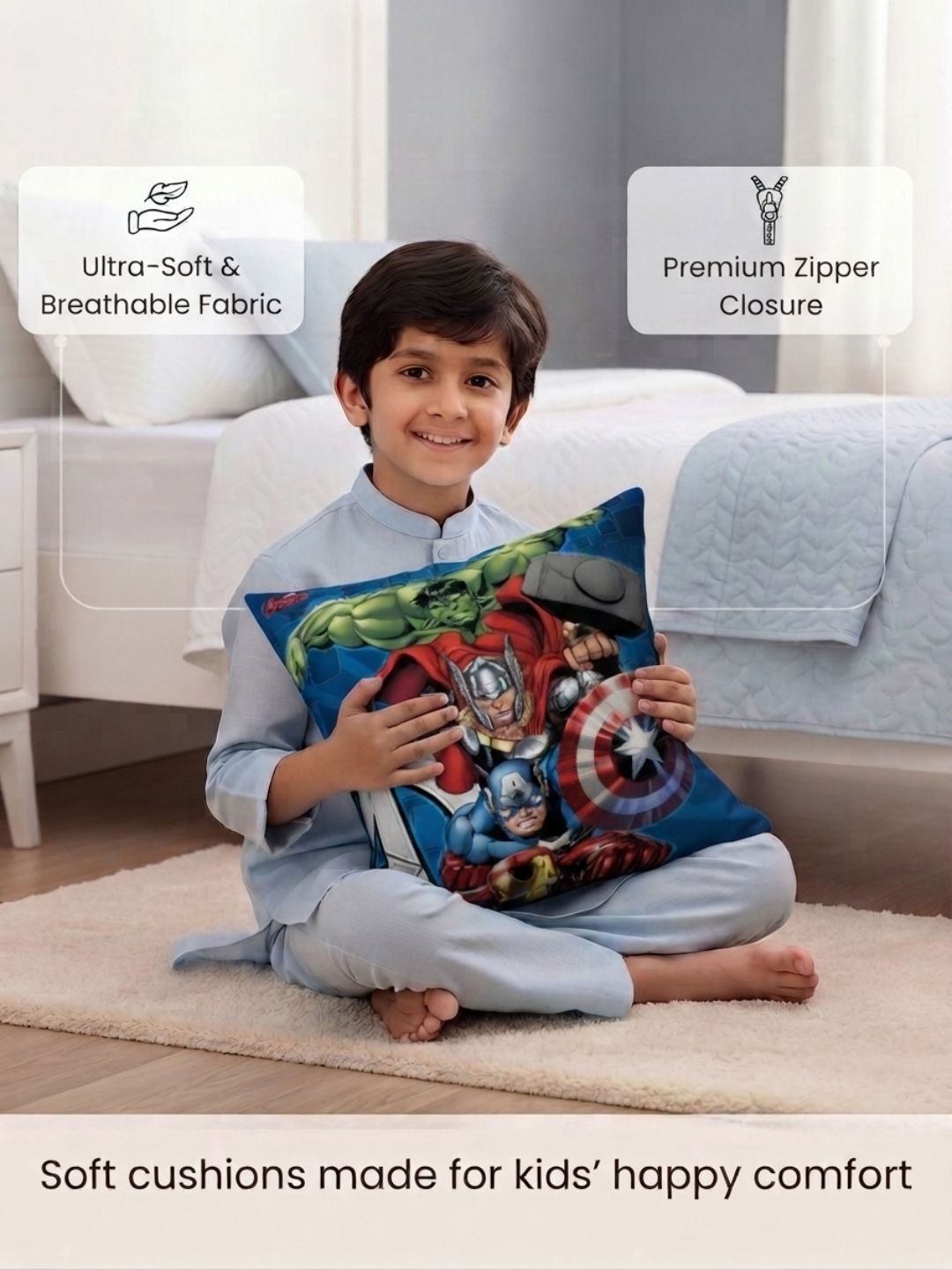 Premium Marvel Avengers & Hulk Printed Set of 2 Filled Cushion by Athom Living - Athom Living
