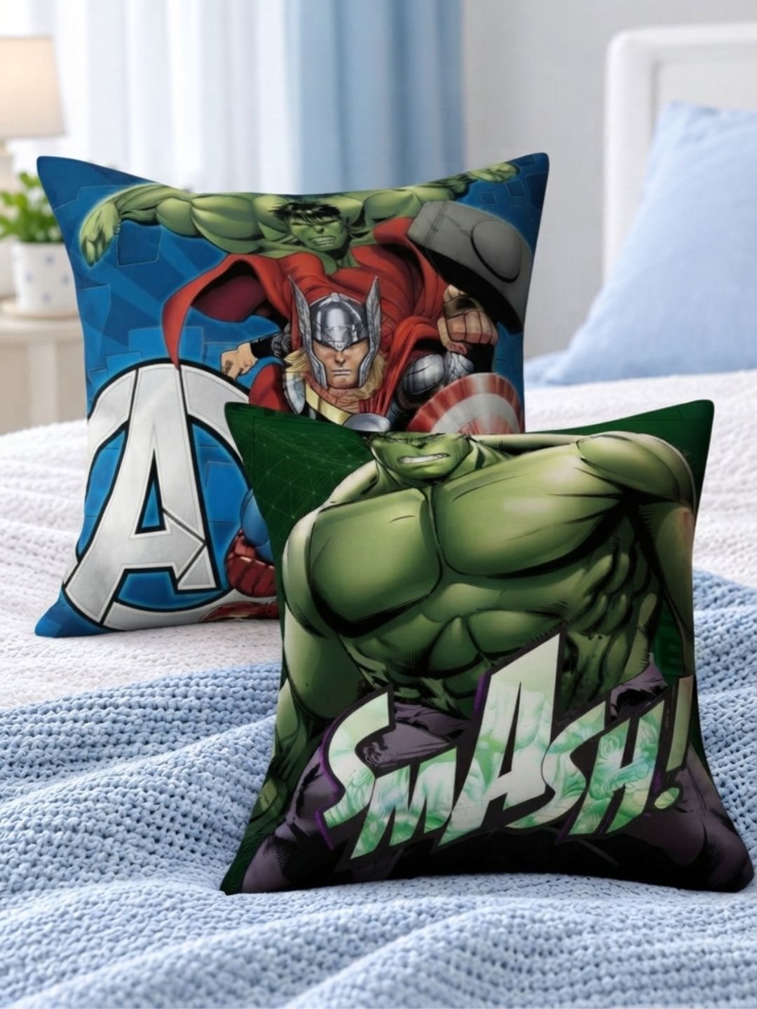 Premium Marvel Avengers & Hulk Printed Set of 2 Filled Cushion by Athom Living - Athom Living