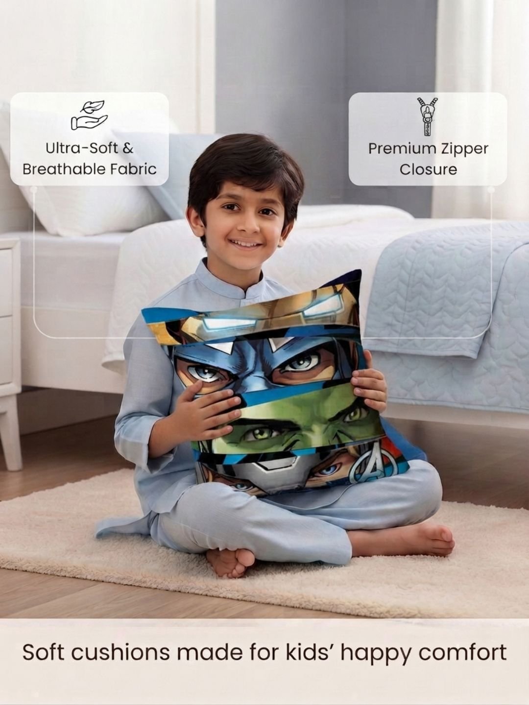 Premium Marvel Avengers Printed Set of 2 Cushion Covers by Athom Living - Athom Living