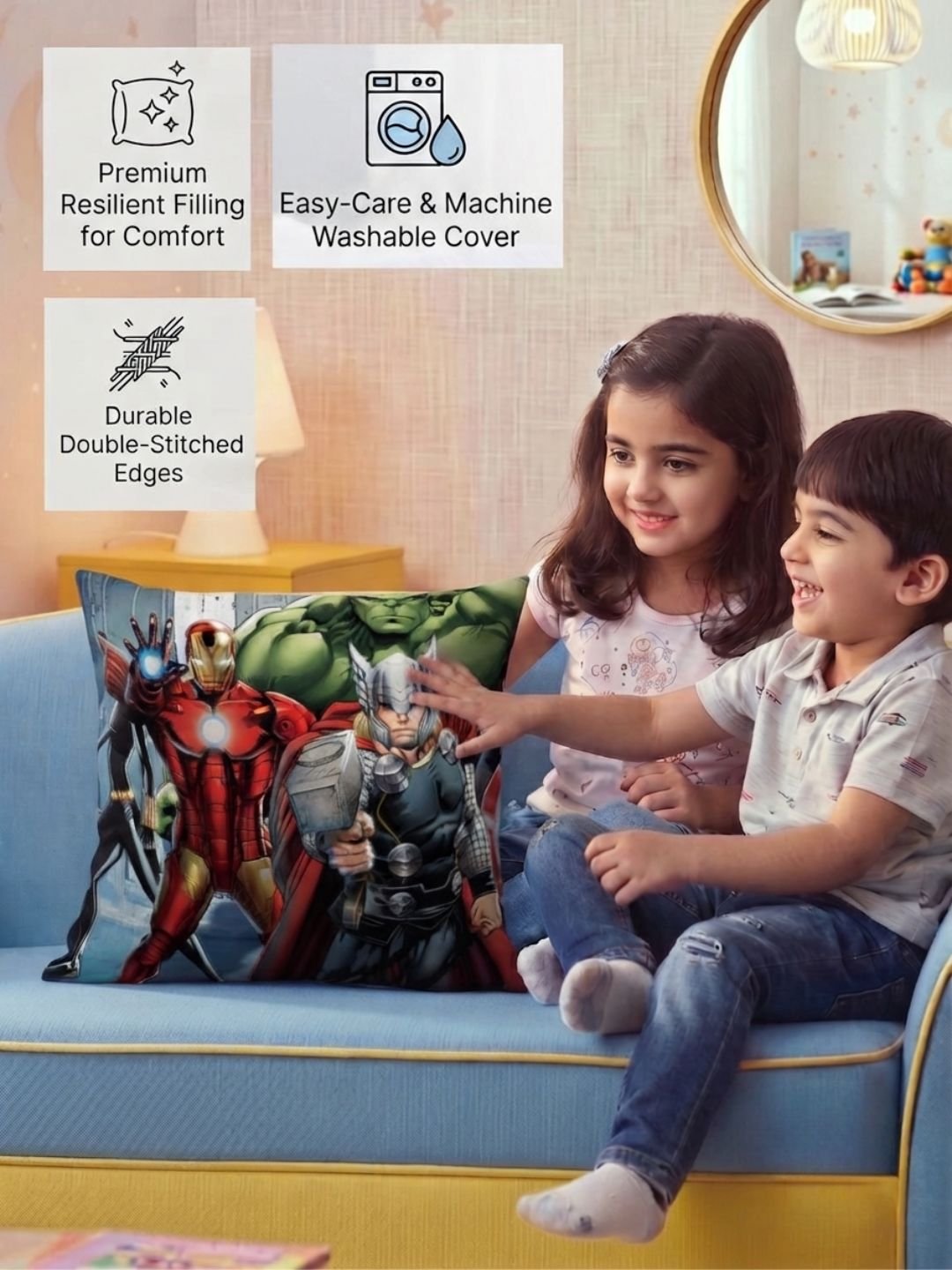 Premium Marvel Avengers Printed Set of 2 Cushion Covers by Athom Living - Athom Living