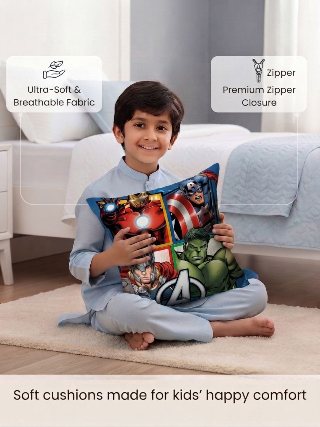 Premium Marvel Avengers Printed Set of 2 Cushion Covers by Athom Living - Athom Living