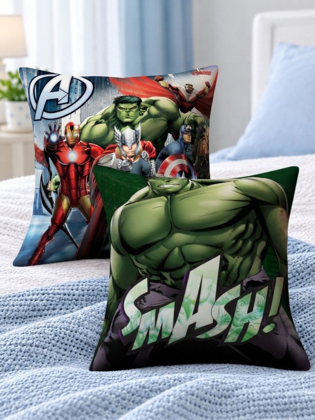 Premium Marvel Avengers Printed Set of 2 Cushion Covers by Athom Living - Athom Living