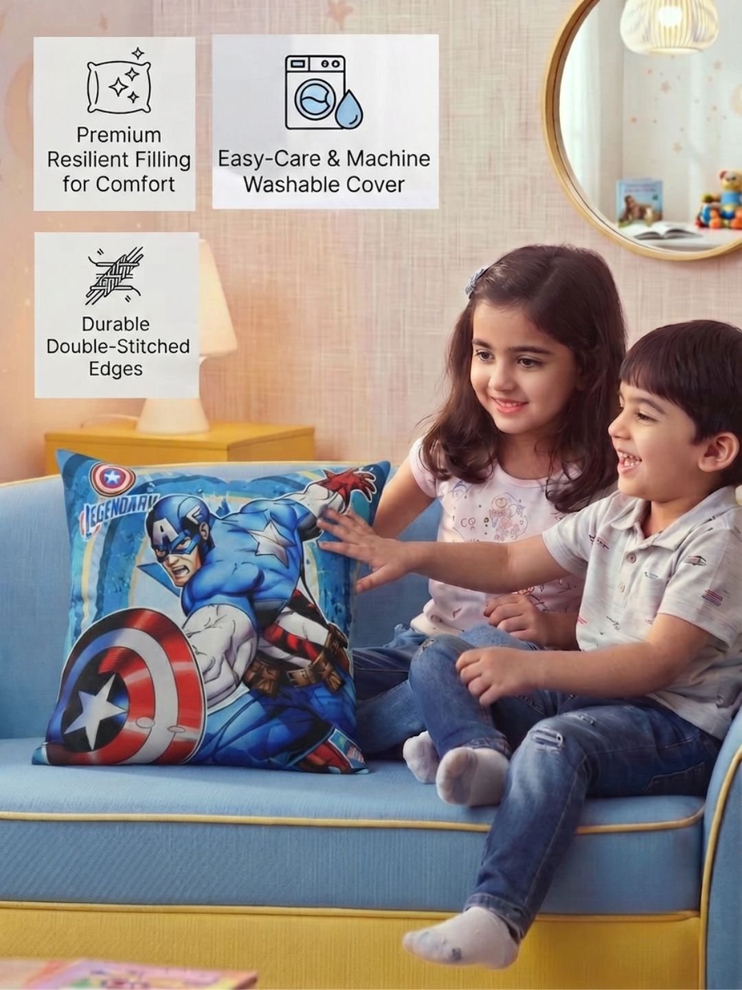 Premium Marvel Captain America Printed Filled Cushion by Athom Living - Athom Living