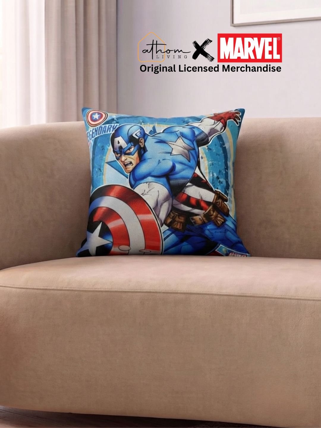 Premium Marvel Captain America Printed Filled Cushion by Athom Living - Athom Living