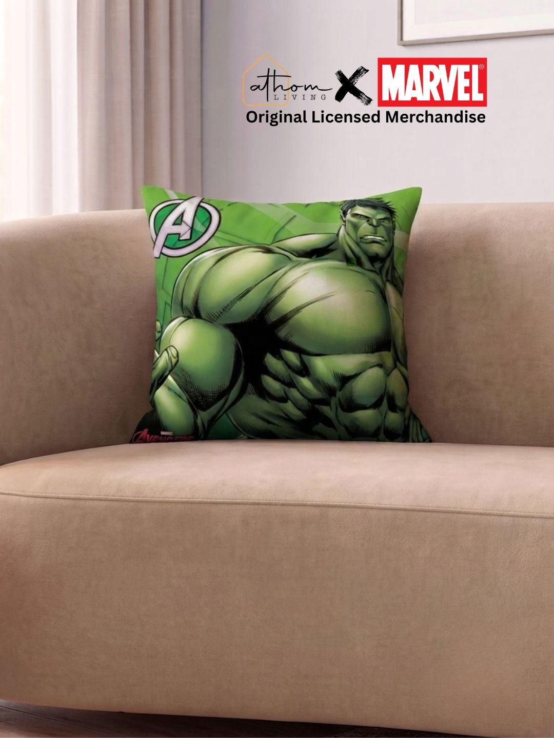 Premium Marvel Hulk Printed Cushion Cover by Athom Living - Athom Living