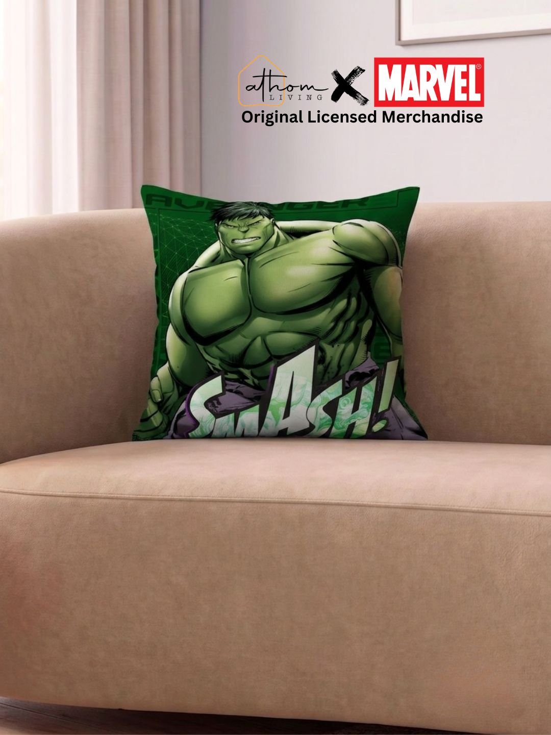 Premium Marvel Hulk Printed Filled Cushion by Athom Living - Athom Living