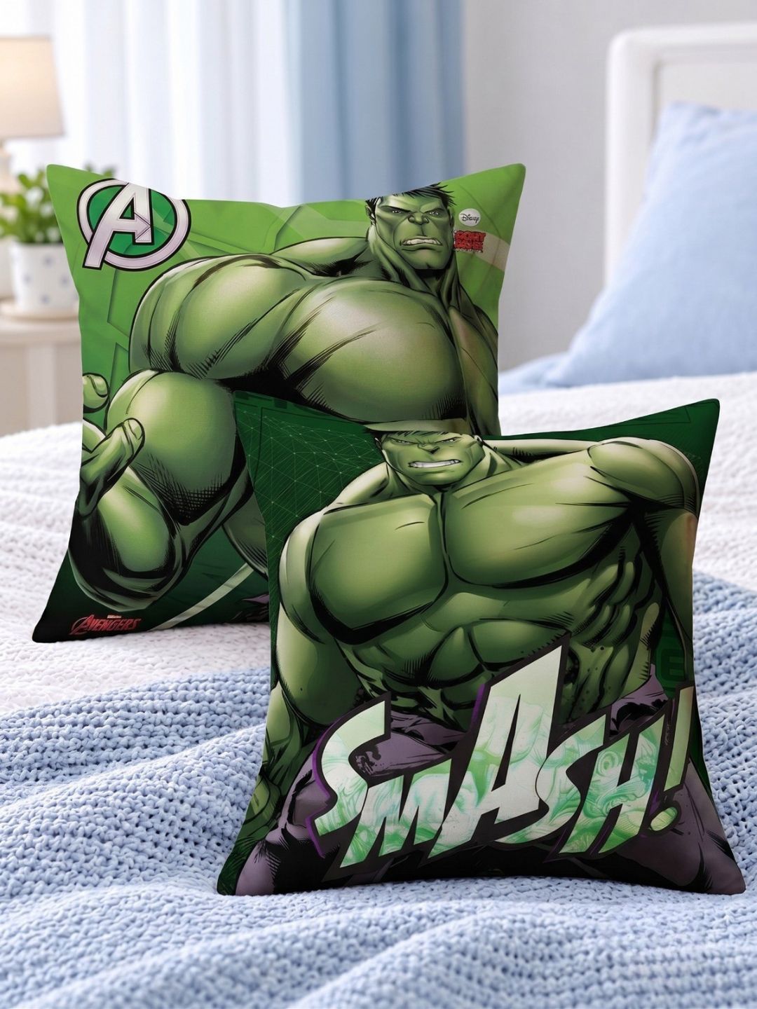 Premium Marvel Hulk Printed Set of 2 Filled Cushion by Athom Living - Athom Living