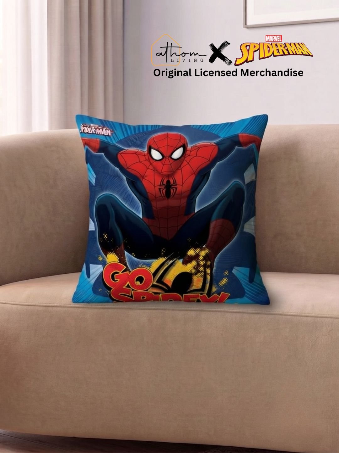 Premium Marvel Spiderman Printed Cushion Cover by Athom Living - Athom Living