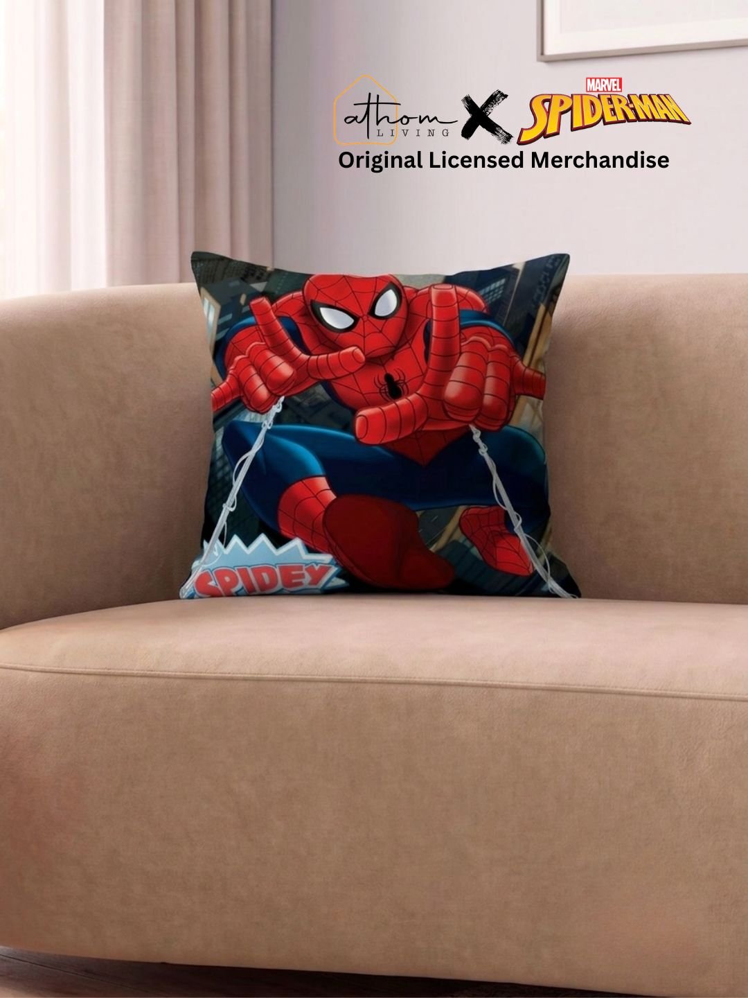 Premium Marvel Spiderman Printed Filled Cushion by Athom Living - Athom Living