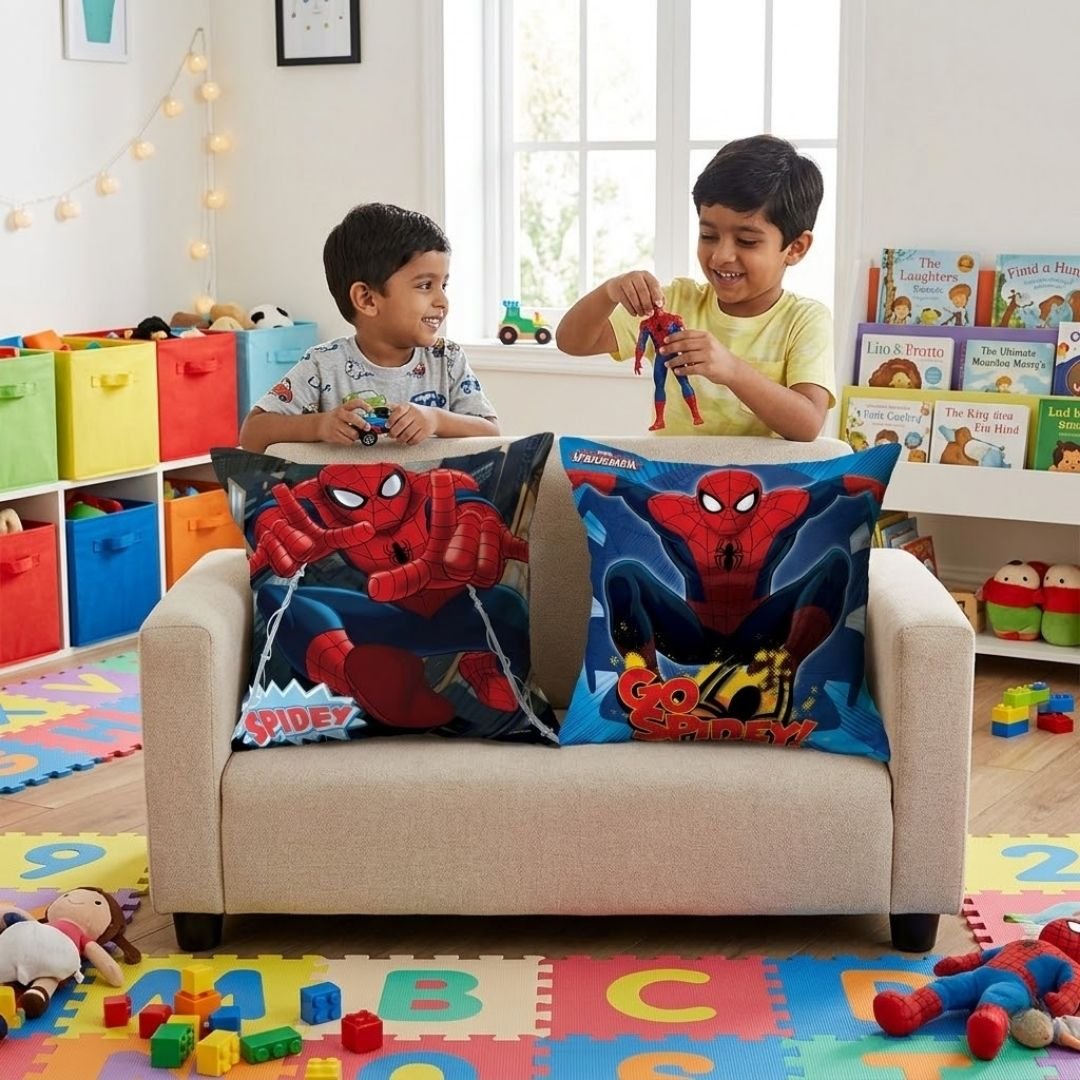 Premium Marvel Spiderman Printed Set of 2 Cushion Covers by Athom Living - Athom Living