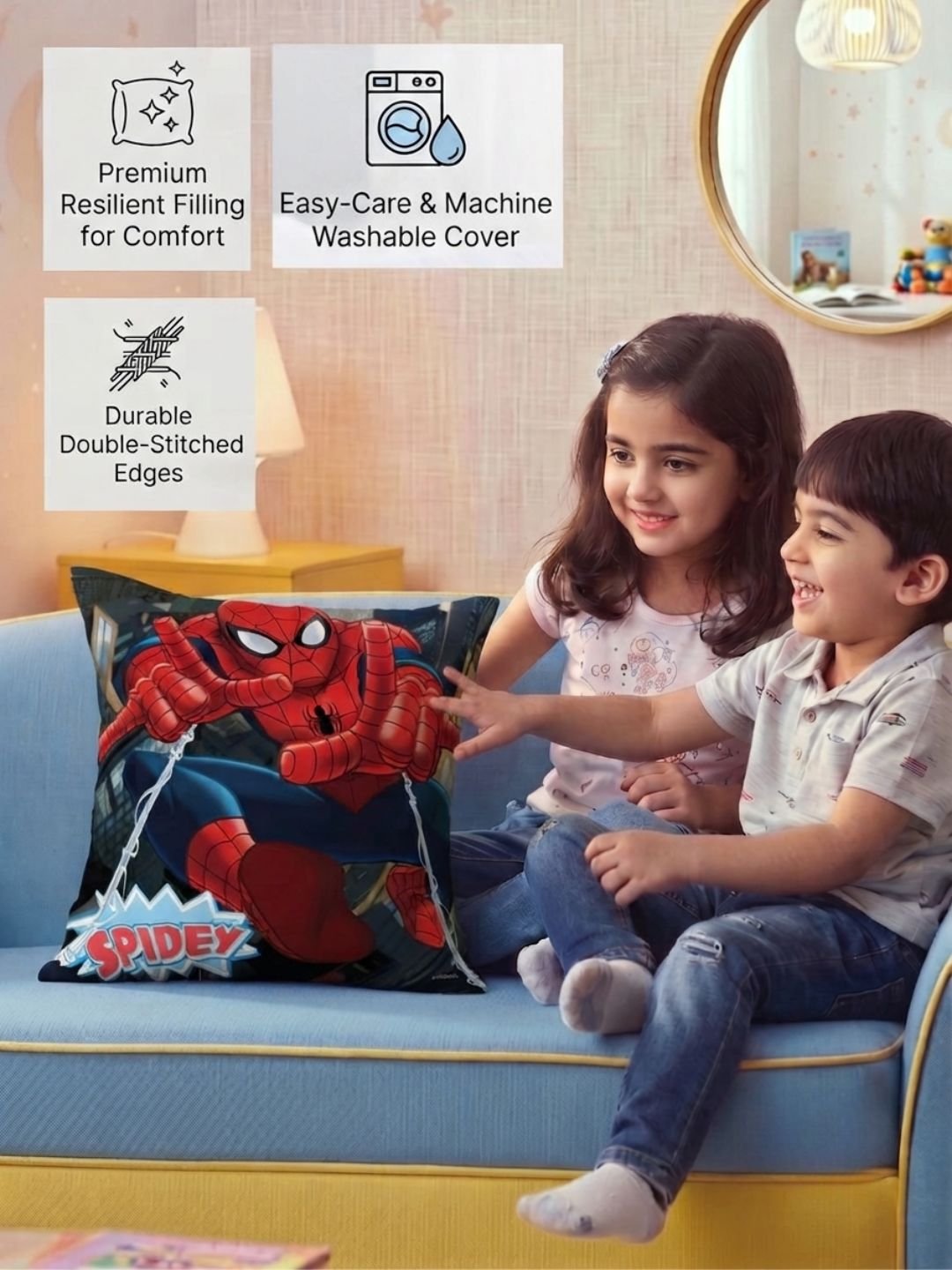 Premium Marvel Spiderman Printed Set of 2 Filled Cushion by Athom Living - Athom Living