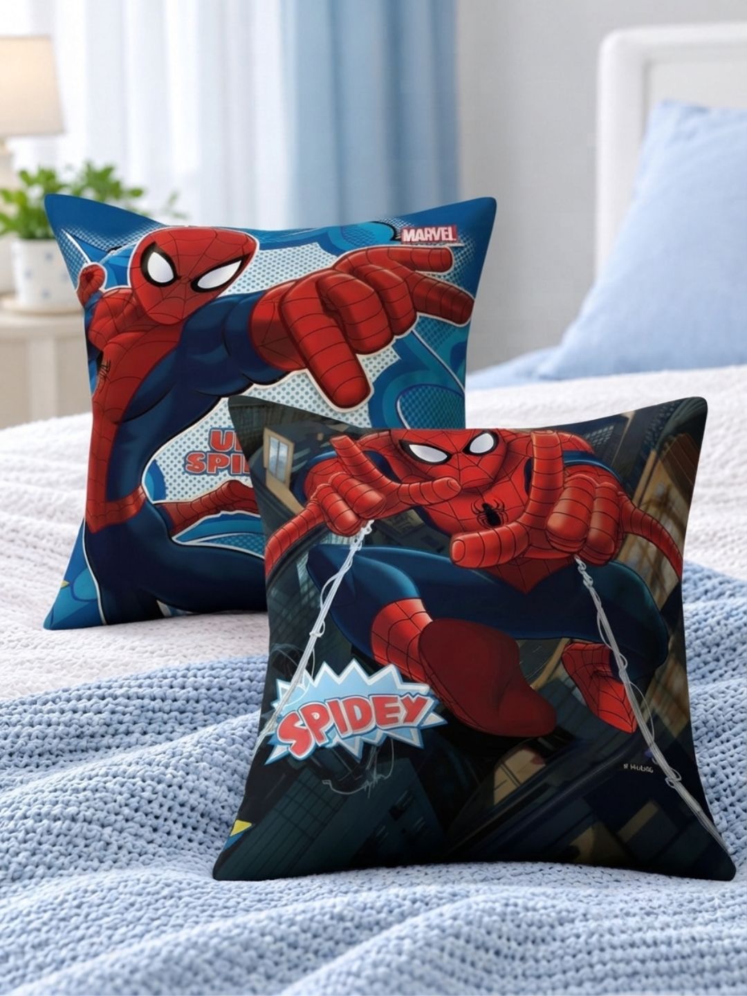 Premium Marvel Spiderman Printed Set of 2 Filled Cushion by Athom Living - Athom Living