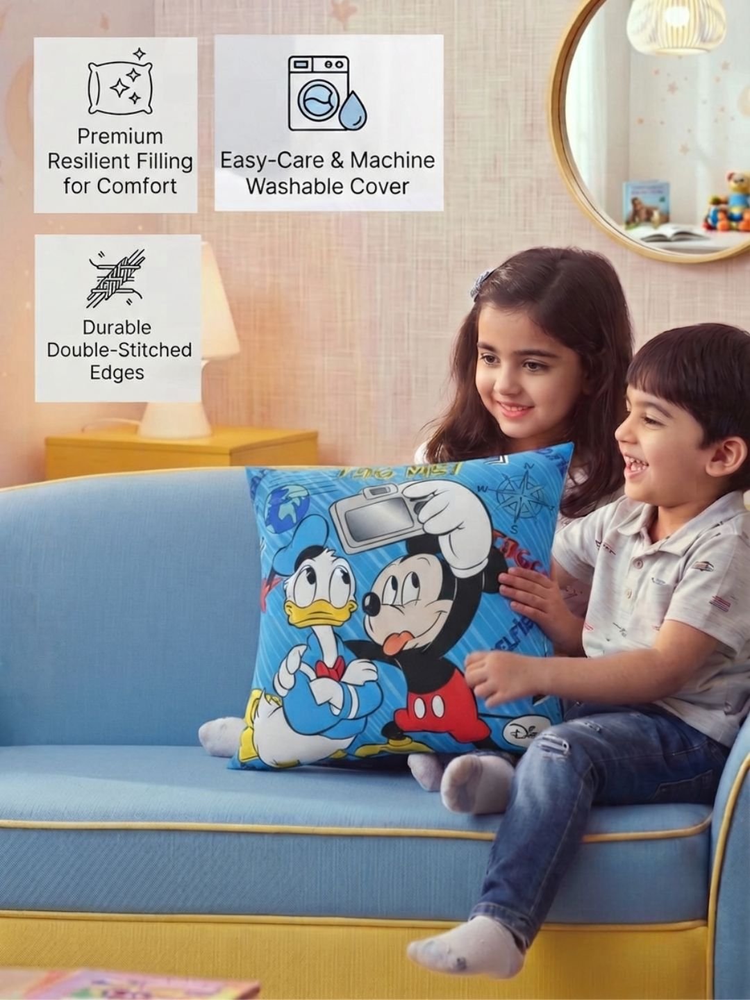 Premium Mickey & Donald Printed Cushion Cover by Athom Living - Athom Living