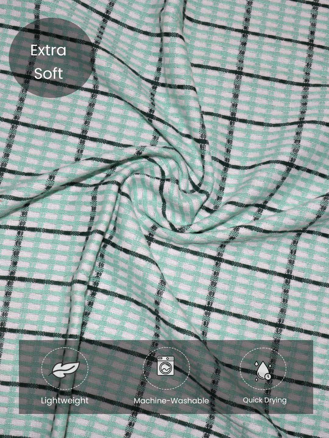 Premium Mint Green Checkered Cotton Bath Towel (Pack of 6) by Athom Living - Athom Living