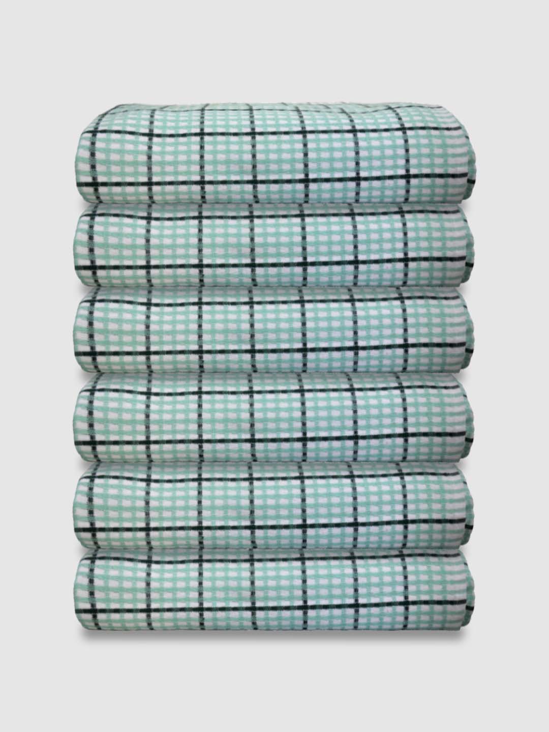 Premium Mint Green Checkered Cotton Bath Towel (Pack of 6) by Athom Living - Athom Living