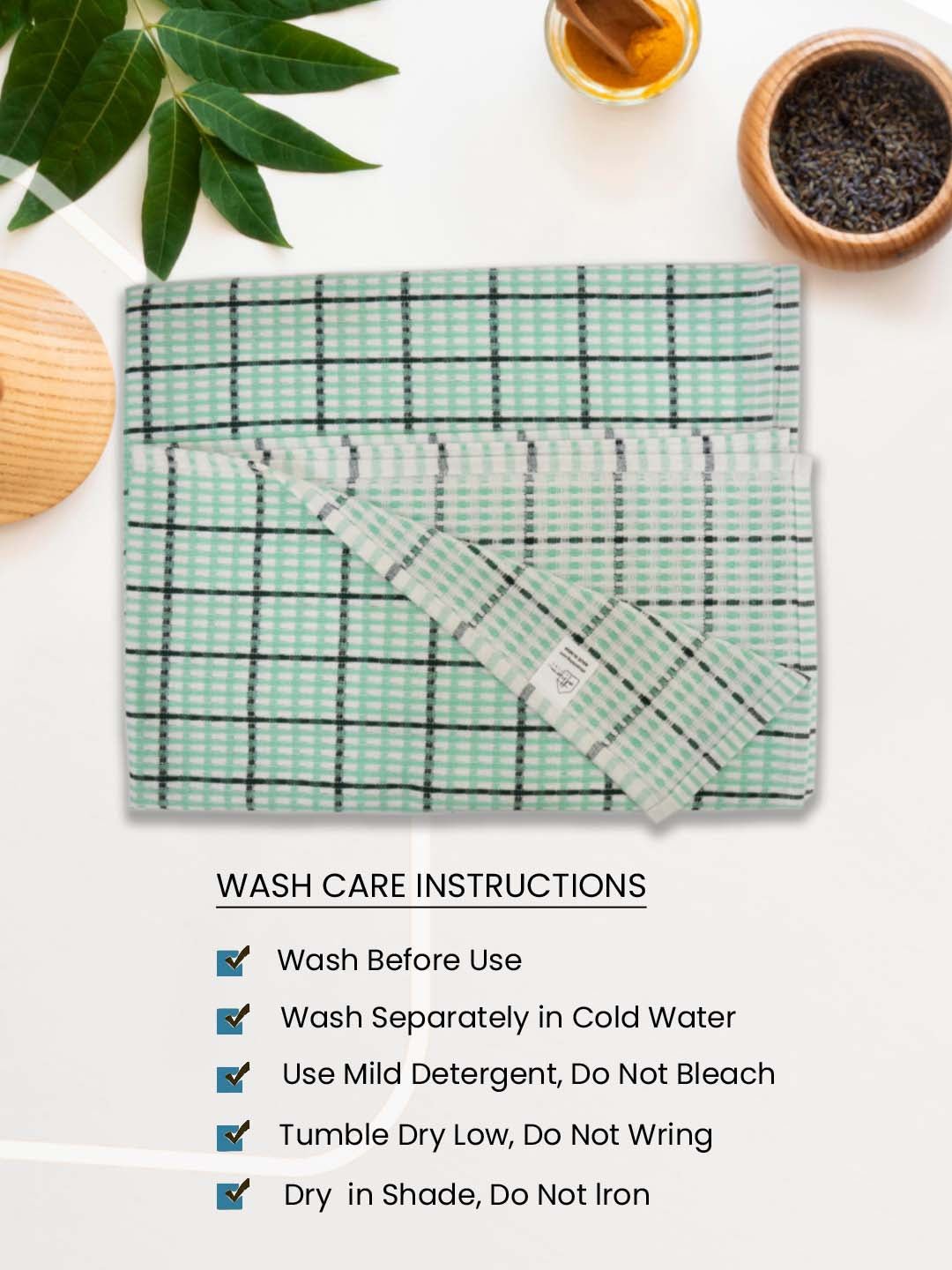 Premium Mint Green Checkered Cotton Bath Towel (Pack of 6) by Athom Living - Athom Living