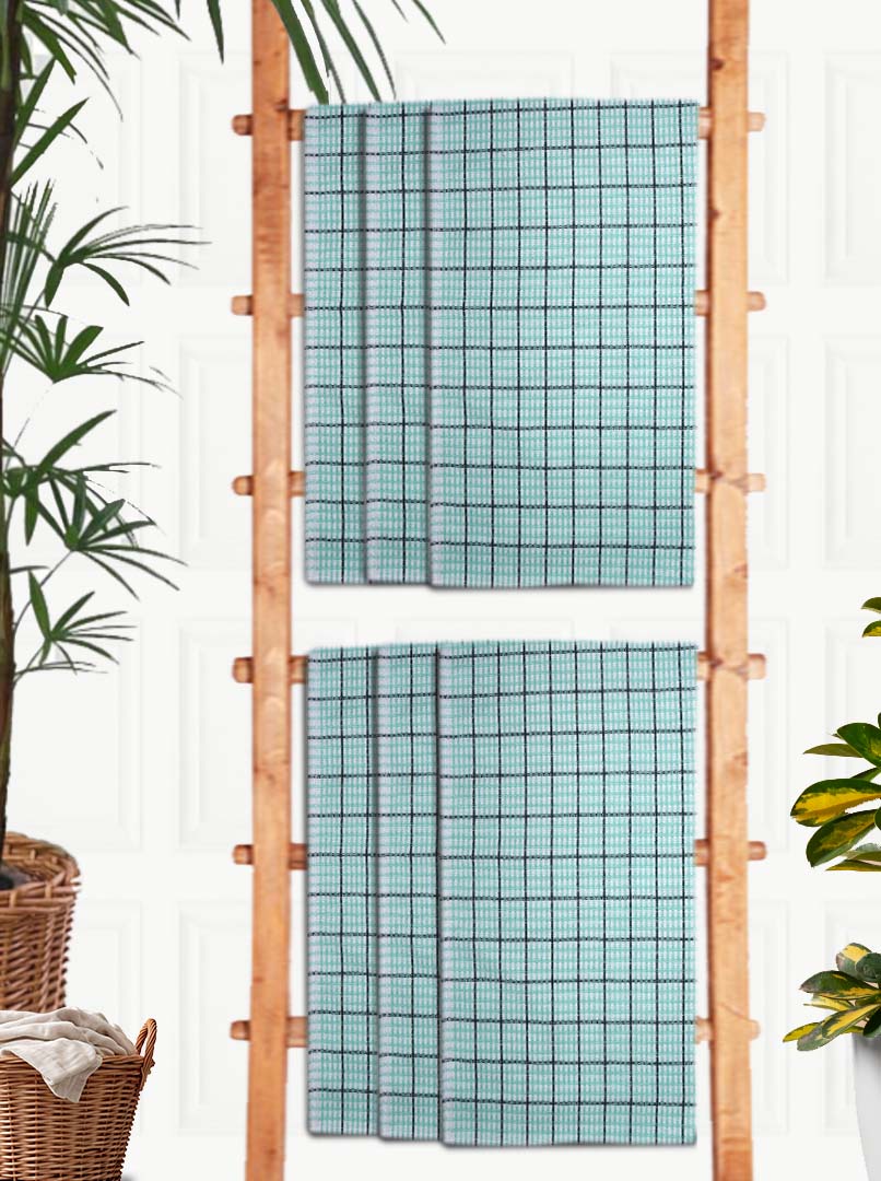 Premium Mint Green Checkered Cotton Bath Towel (Pack of 6) by Athom Living - Athom Living