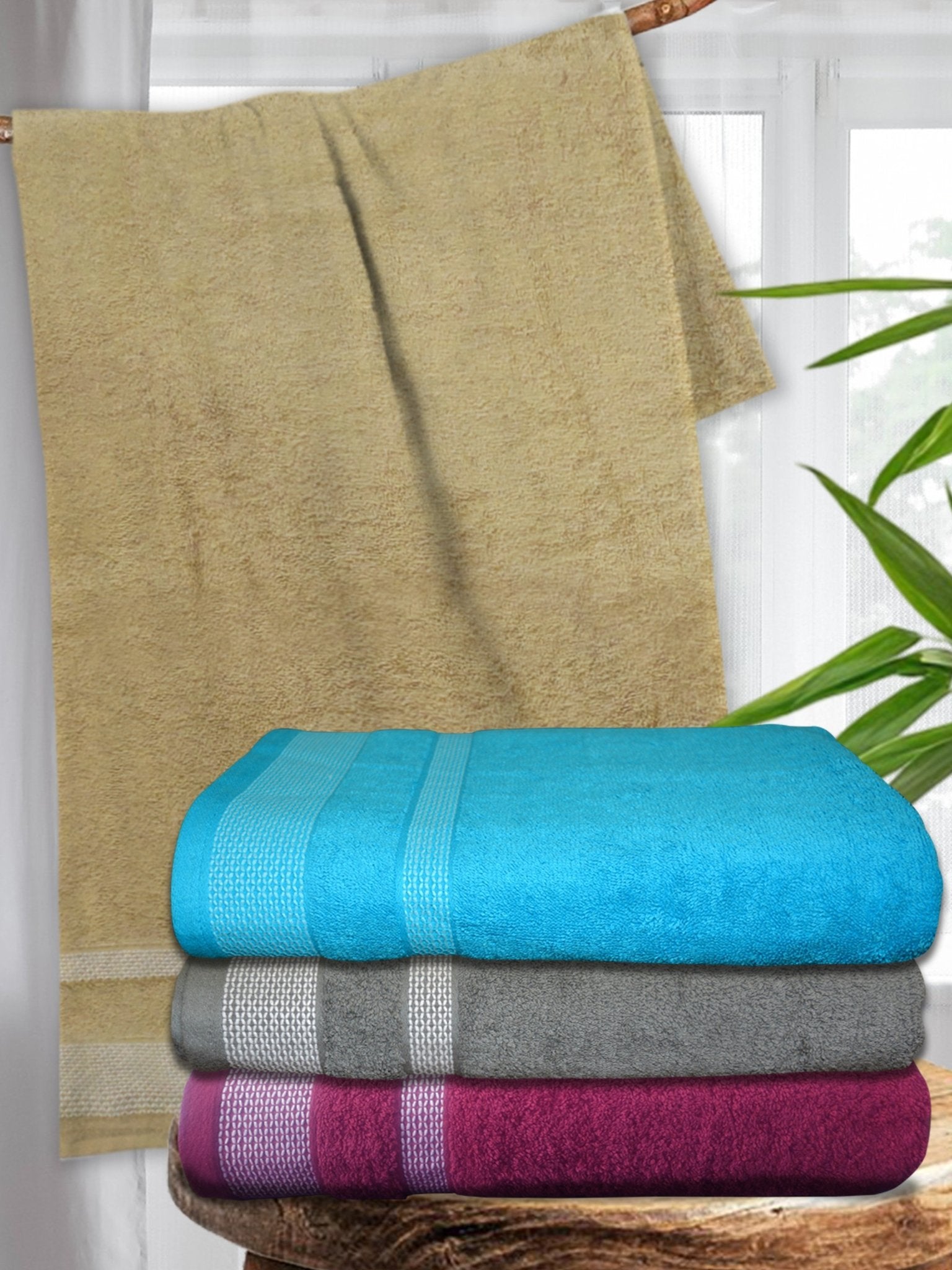 Premium Multi Color Cotton Bath Towel Pack of 4 by Athom Living - Athom Living